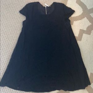 Black lace short sleeve swing dress